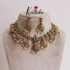 Grand Temple Lakshmi Guttaposalu Necklace with Pearl Drops NC2013
