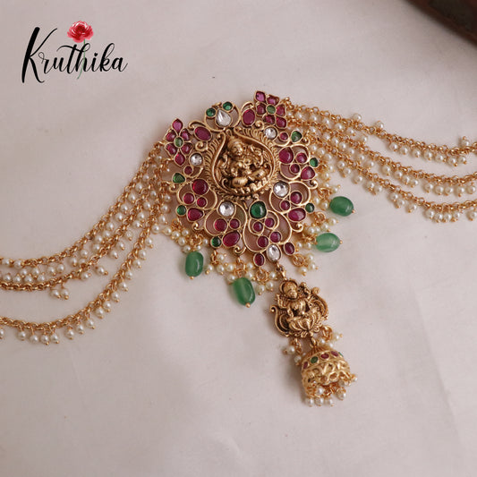 Premium Temple Lakhmi Jada Billa with Earchains J151 (Available in 2 Colours)