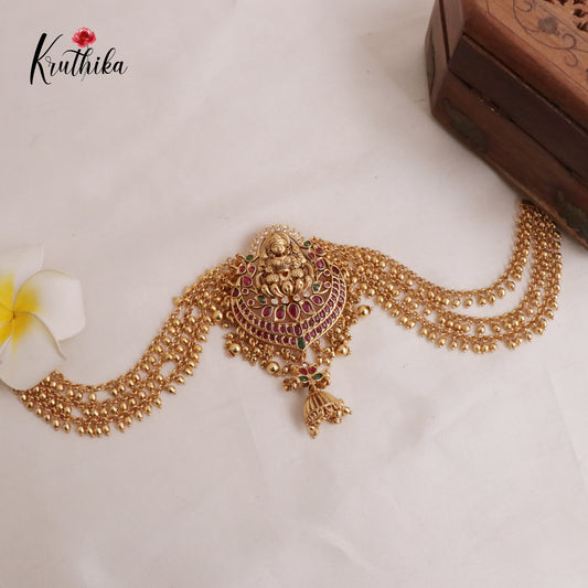 Elegant Kemp Stone Lakshmi Jada Billa with Golden Earchains J164 (Available in 2 Colours)