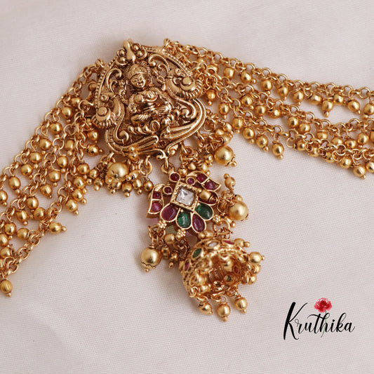Beautiful Temple Lakshmi and Peacock Design Jada Billa with Earchain J166