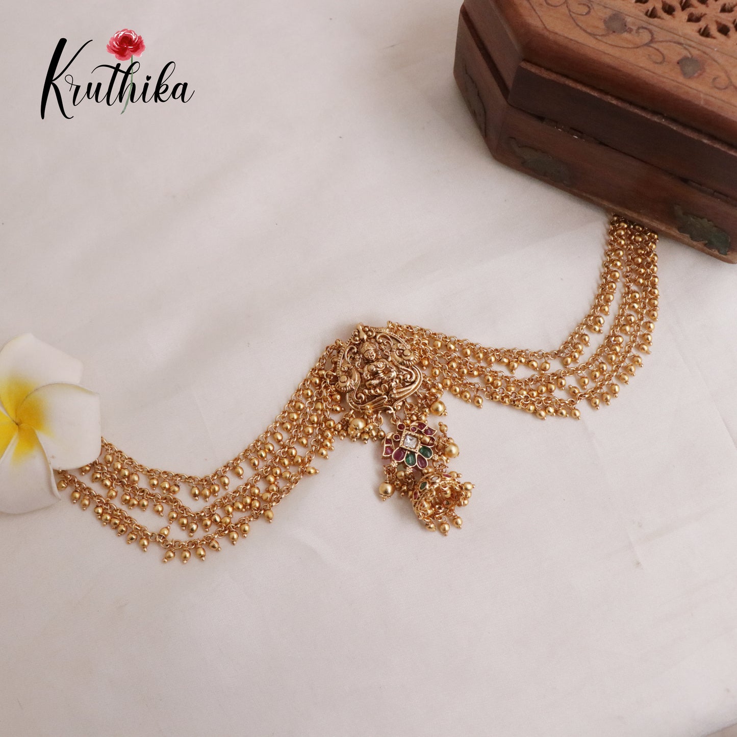 Beautiful Temple Lakshmi and Peacock Design Jada Billa with Earchain J166
