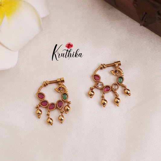 Simple Peacock Nose Rings with Golden Beads Drops (Assorted Colors) N63