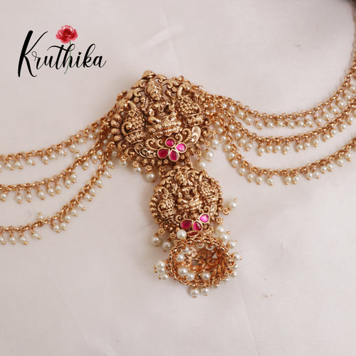 Premium Temple Lakshmi Devi Jada Billa with Pearl Earchains J148
