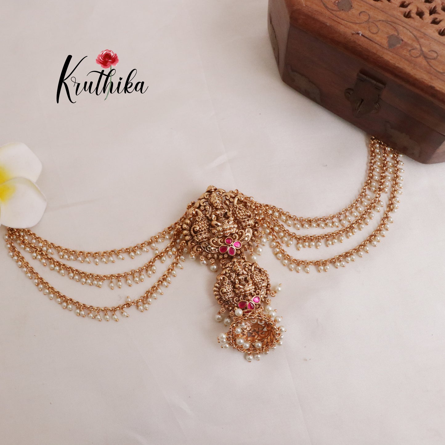 Premium Temple Lakshmi Devi Jada Billa with Pearl Beads J148