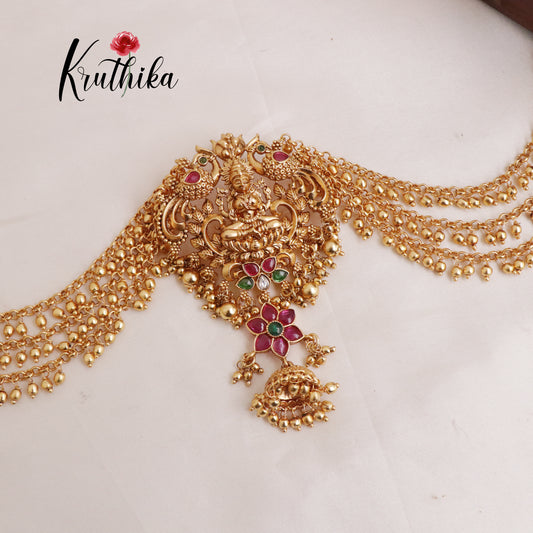 Gorgeous Temple Jada Billa with Golden Bead Drops J150