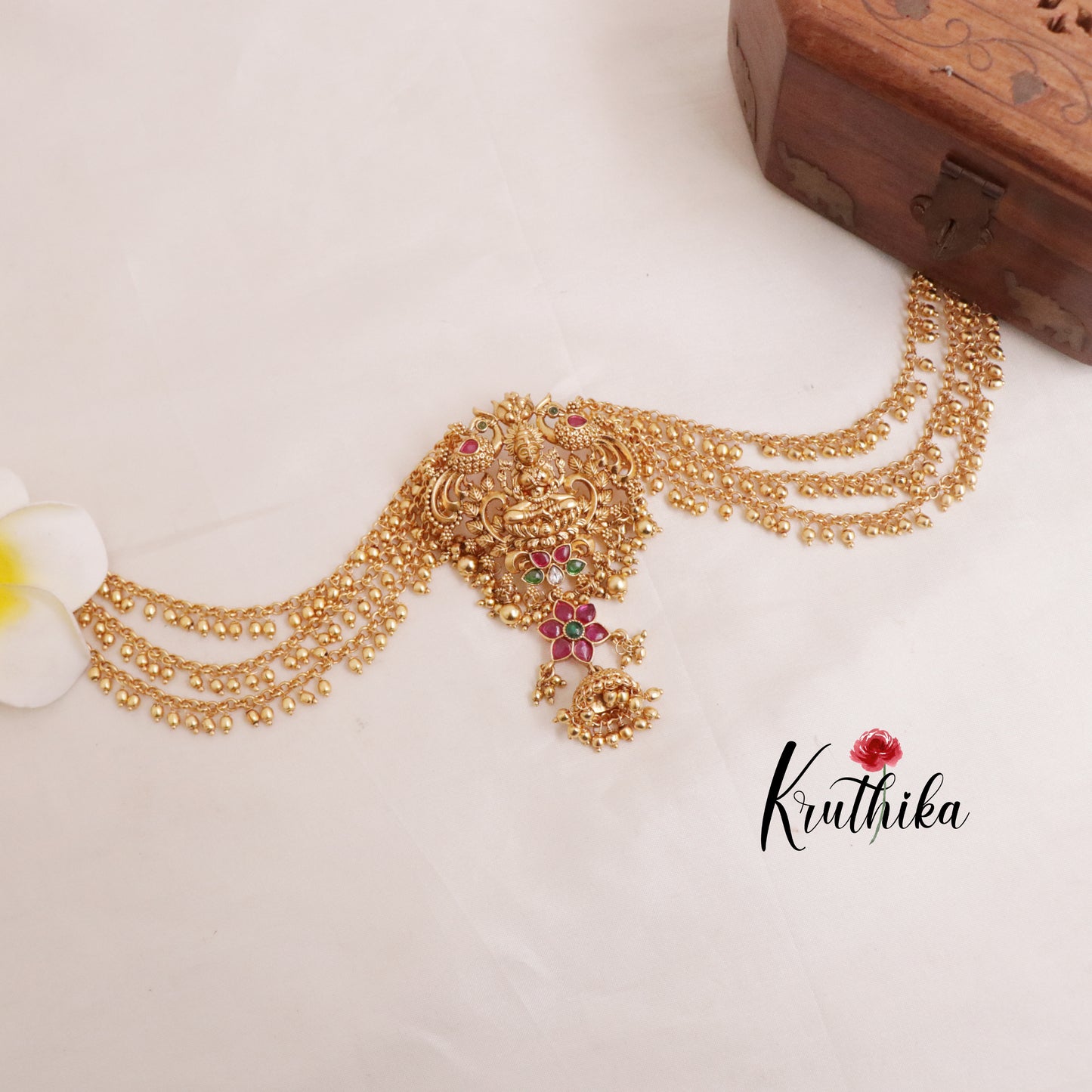 Gorgeous Temple Jada Billa with Golden Bead Drops J150