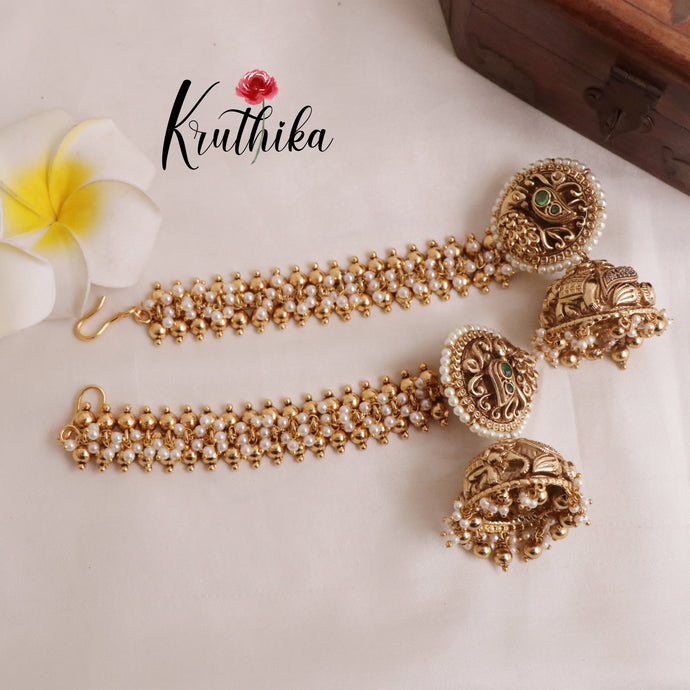 Premium Peacock Jhumkas with cluster pearl Maatilu (earchains) E517