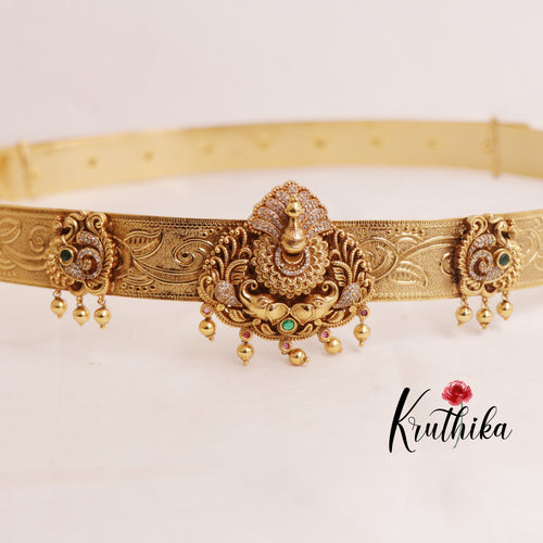 Pretty Light Weight AD Peacock Hip Belt with Golden Beads V254