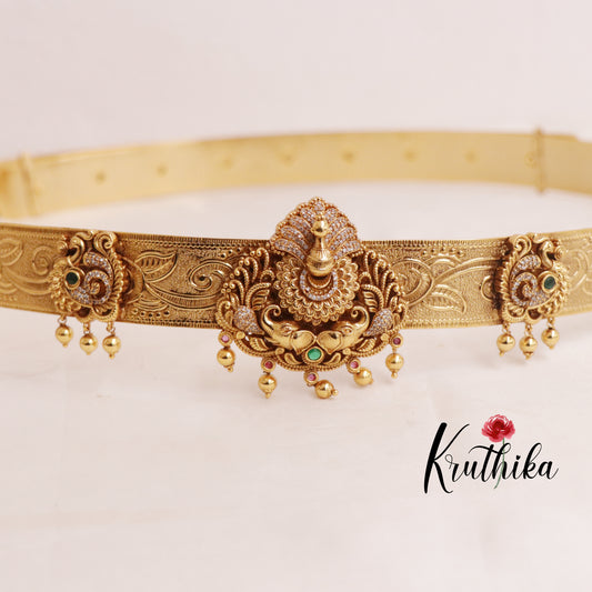 Pretty Light Weight AD Peacock Hip Belt with Golden Beads V254
