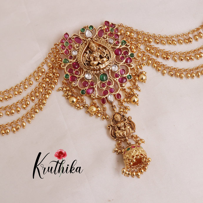 Premium Temple Jada Billa with Golden Beads Earchains J151