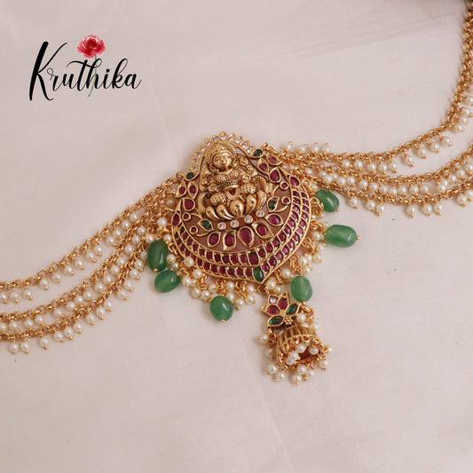 Elegant Kemp Stone Lakshmi Jada Billa with Golden Earchains J164 (Available in 2 Colours)