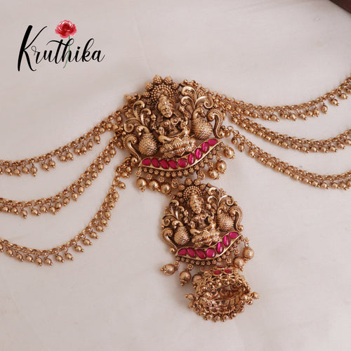 Gorgeous Temple Lakshmi Devi Jada Billa With Golden Beads J147