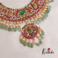 Elegant Floral Jadau necklace with Green Beads Nc2002
