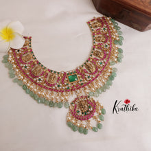 Elegant Floral Jadau necklace with Green Beads Nc2002