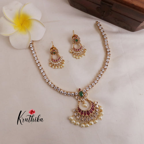 Pre order Booking only- Beautiful American Diamonds Necklace with Chandbali Kemp Pendant NC1989-Pre order 20 days