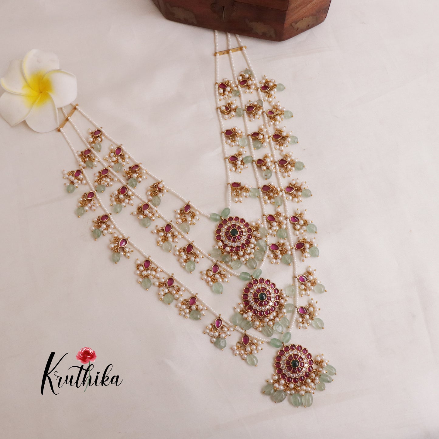 Gorgeous Multi Stone Three Layer Necklace with Pastel Green Beads LH1878