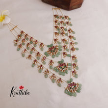 Beautiful Multi Stone Three Layer haaram with Pastel Green Beads LH1877