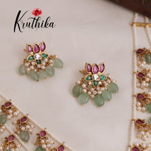 Beautiful Multi Stone Three Layer haaram with Pastel Green Beads LH1877