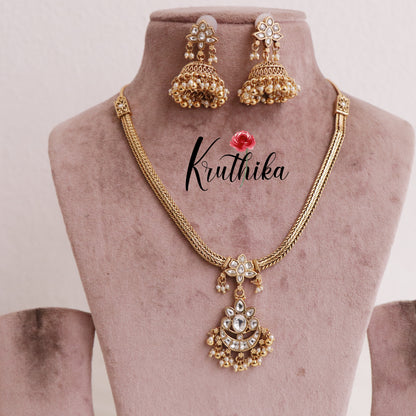 Pretty Flower jadau Jigni chain set with Beads (Available in 2 colours) NC1992
