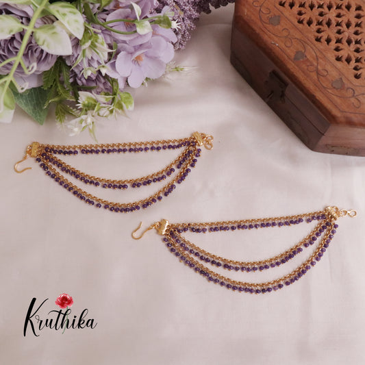 Beautiful Triple Layer Purple Bead Earchains EC122