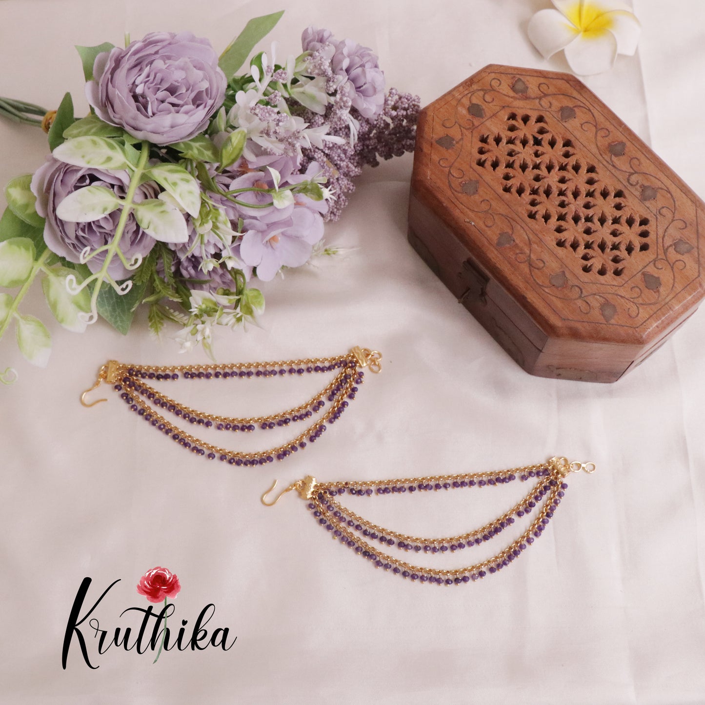 Beautiful Triple Layer Purple Bead Earchains EC122