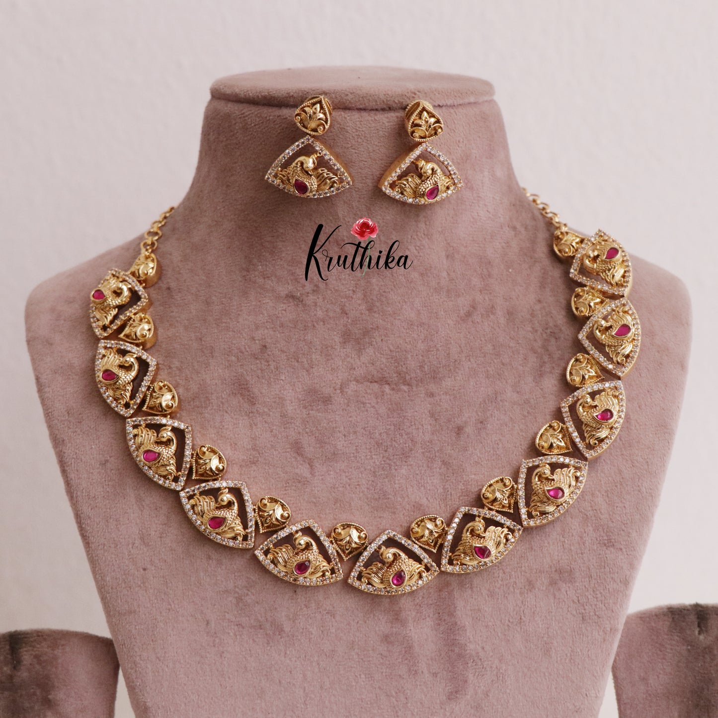 Pretty Jadau Stone Peacock Necklace NC1995 (Available in 3 Colours)