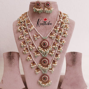 Gorgeous Multi Stone Three Layer Necklace with Pastel Green Beads LH1878
