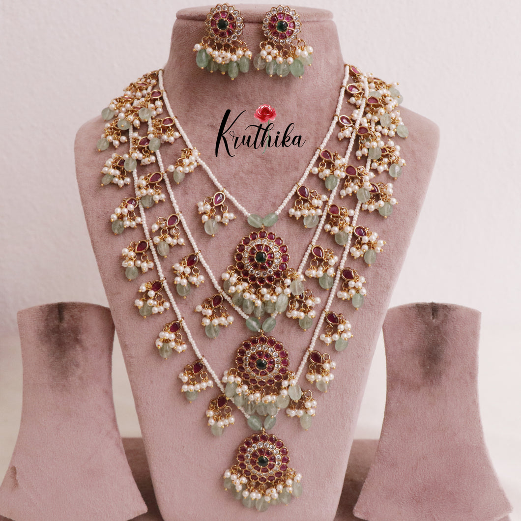 Gorgeous Multi Stone Three Layer Necklace with Pastel Green Beads LH1878