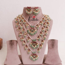 Beautiful Multi Stone Three Layer haaram with Pastel Green Beads LH1877