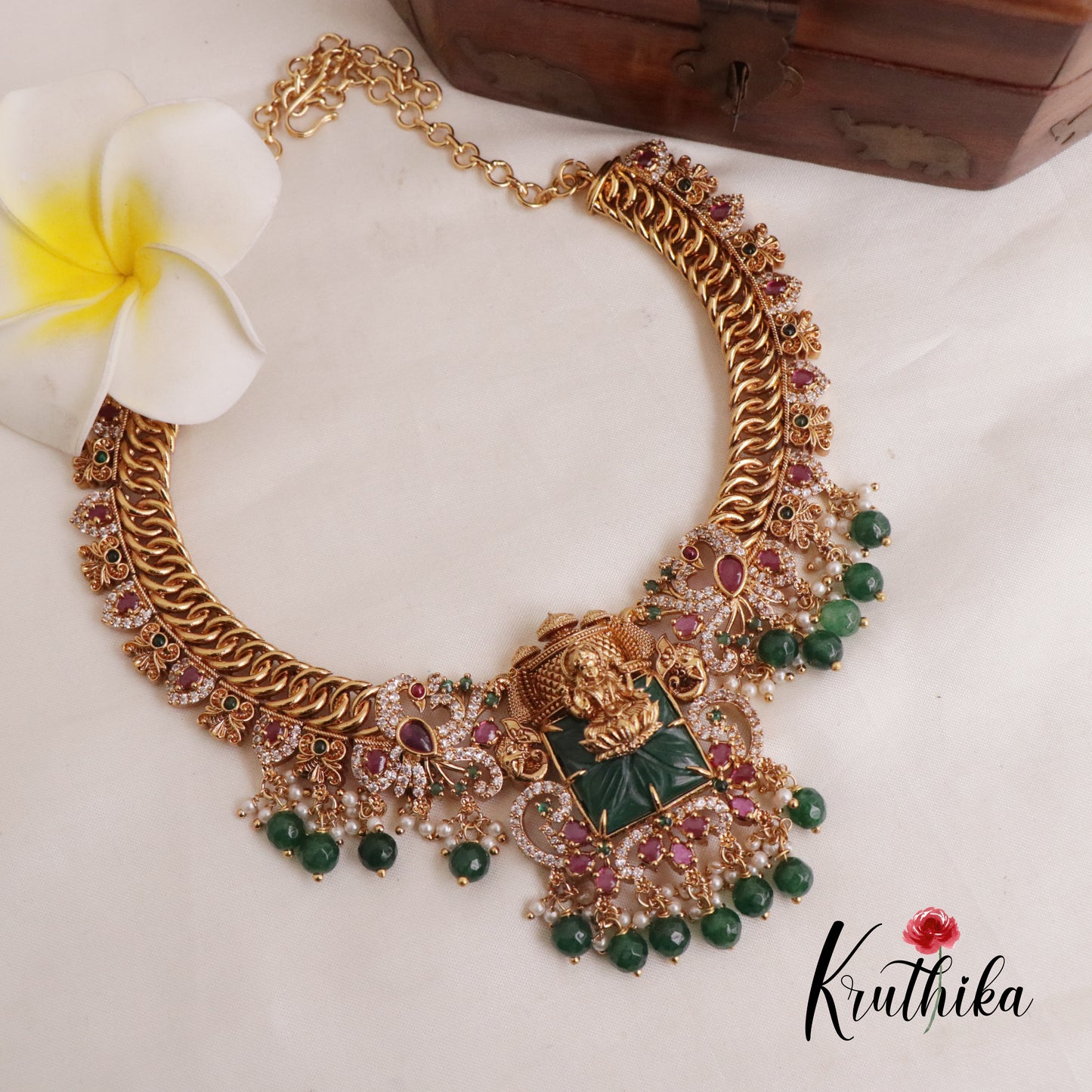 Trendy Jalebi Patten AD Stones Lakshmi Necklace with Beads Drops (Available in 2 Colours) NC1997