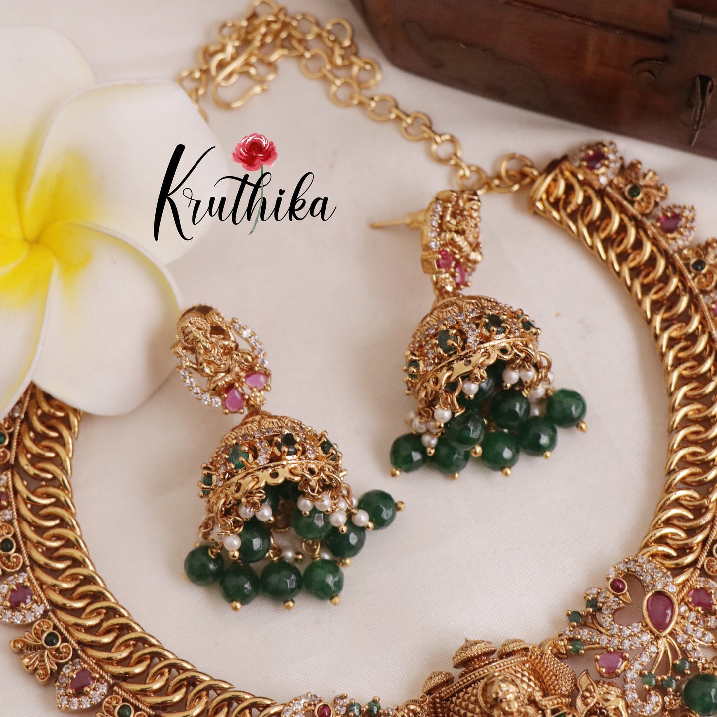 Trendy Jalebi Patten AD Stones Lakshmi Necklace with Beads Drops (Available in 2 Colours) NC1997