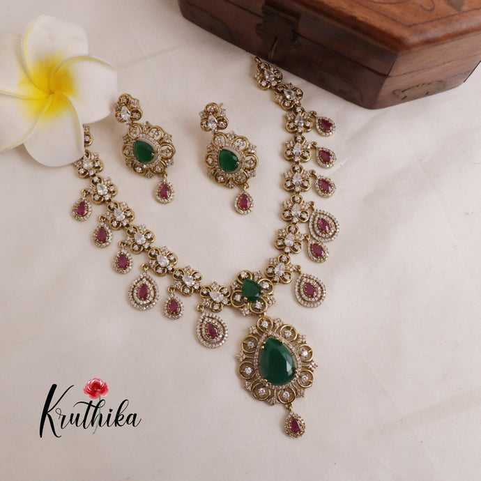 Elegant AD Victorian Ruby Drop Pendants Necklace NC1996