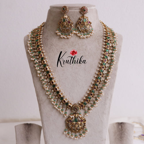 Royal Premium Peacock Design Guttaposalu Haaram with Pearl Drops LH1892