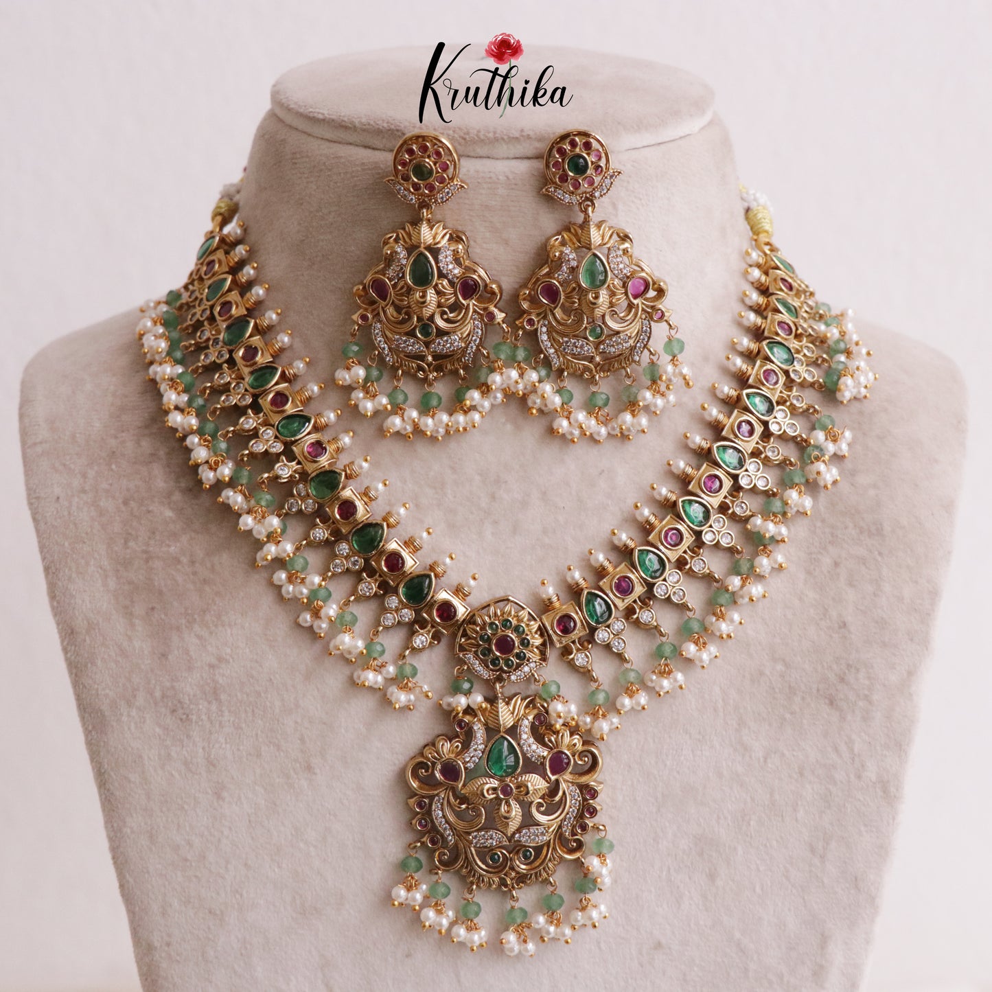 Royal Premium Peacock Design Guttaposalu Necklace NC2034