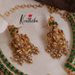 Beautiful Oval Stones CZ Lakshmi Devi Pendant Necklace with Golden Beads Drops (Availabe in 2 Colours) NC1998