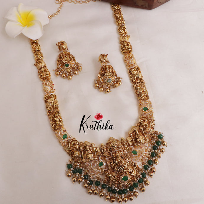 Premium Polish Temple Green Bead Drops Haaram LH1872