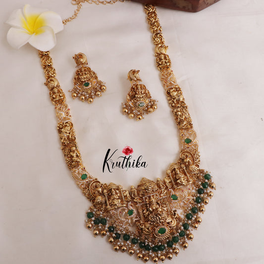 Premium Polish Temple Green Bead Drops Haaram LH1872