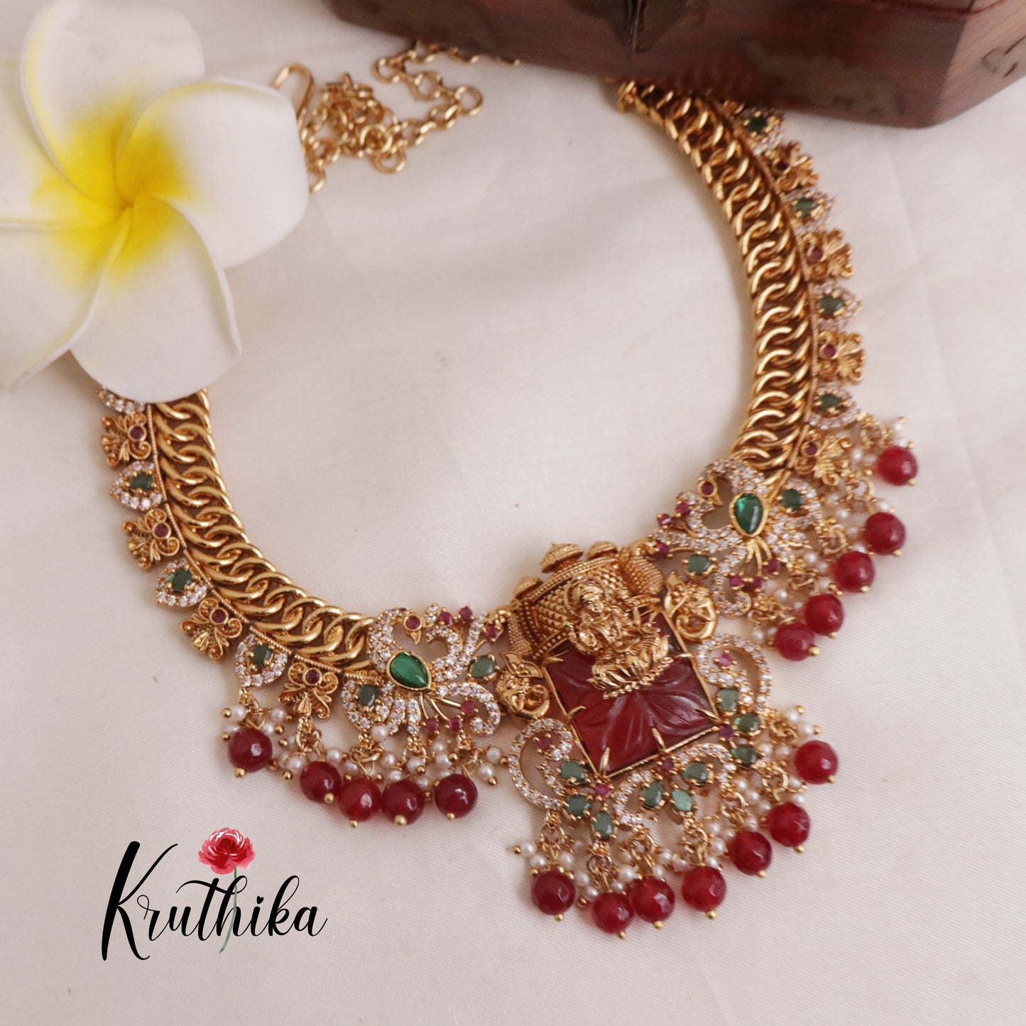 Trendy Jalebi Patten AD Stones Lakshmi Necklace with Beads Drops (Available in 2 Colours) NC1997