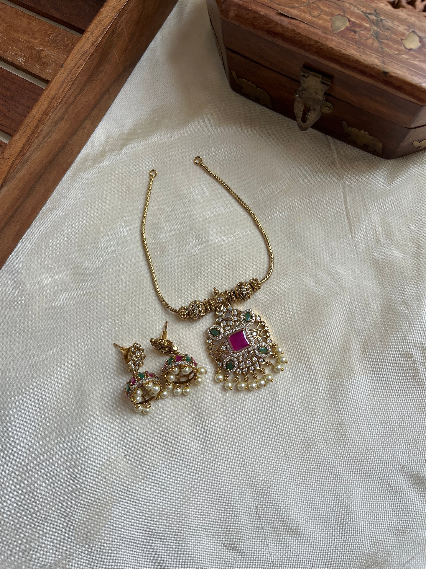 CZ Pendant Chain Necklace- Ruby NC1093