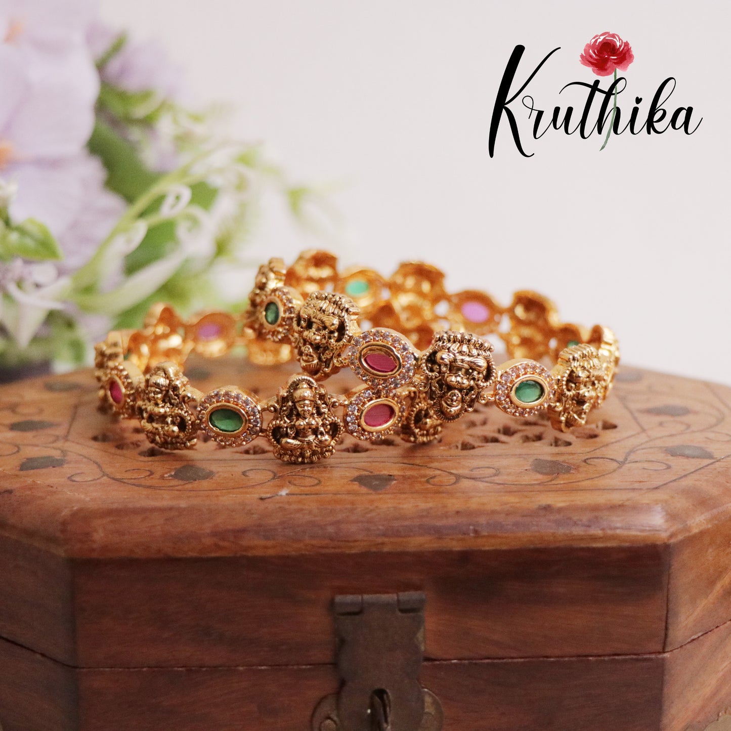 Grand Antique Multi Stone Temple Lakshmi Bangles B208