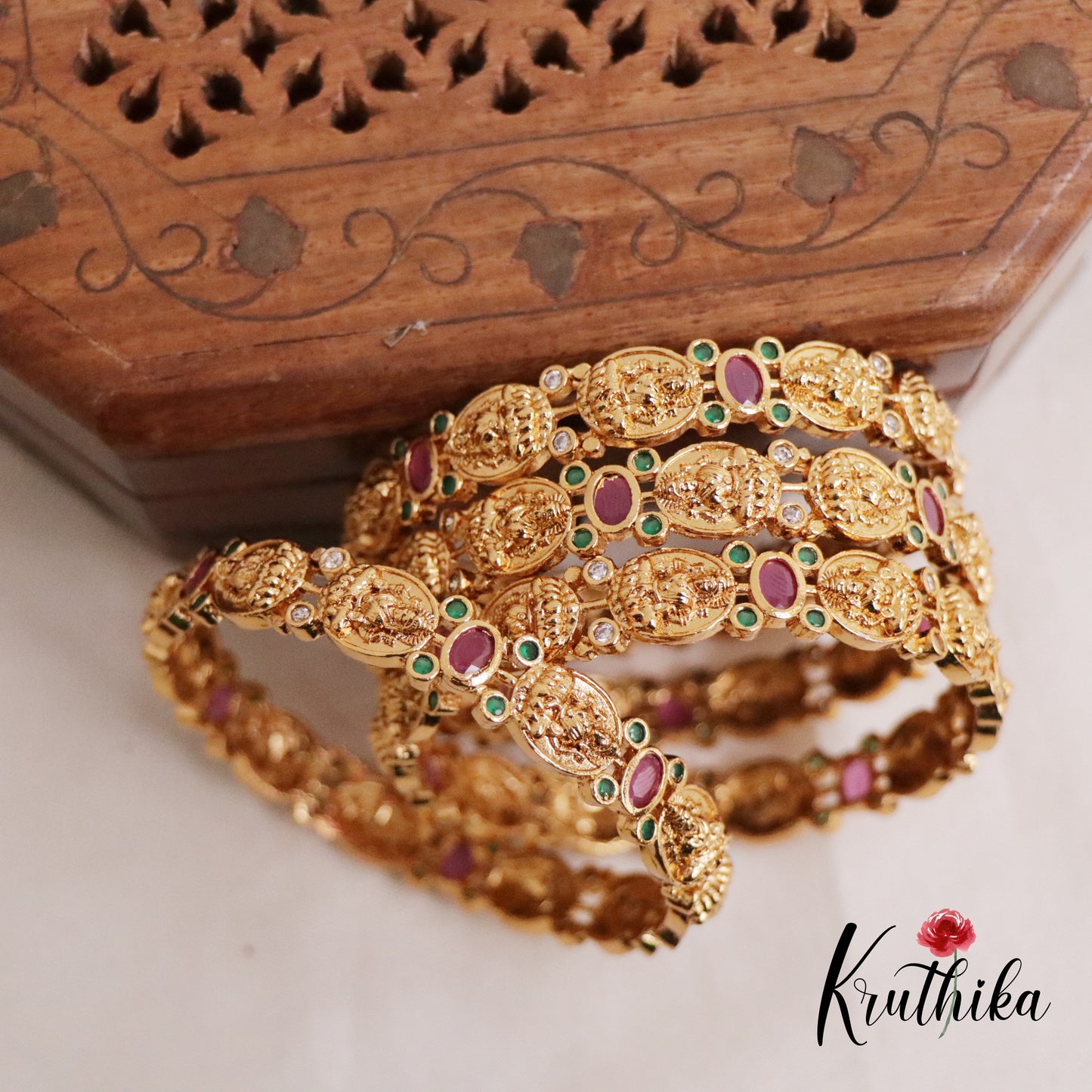 Premium AD Temple Lakshmi Multi Stone Bangles B208