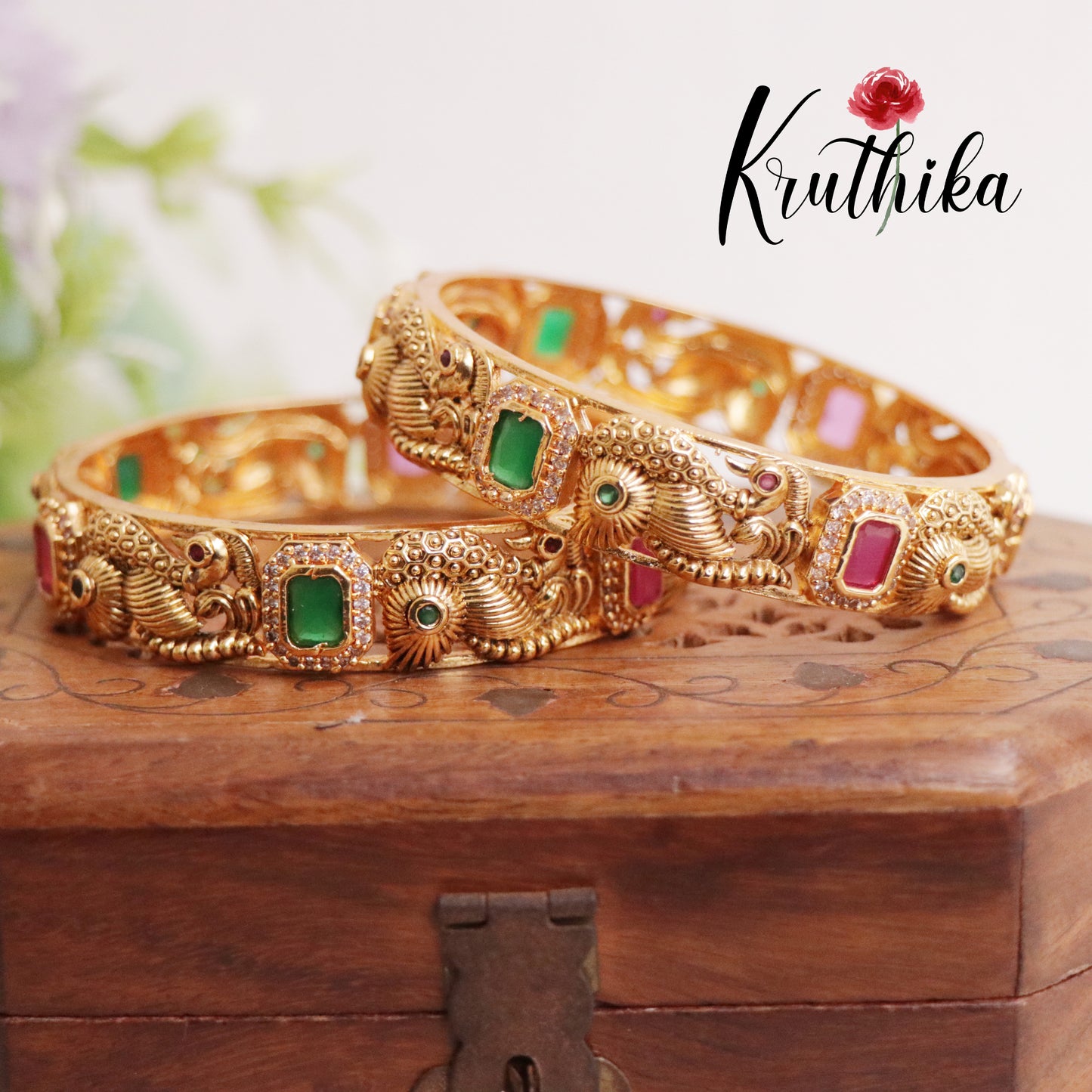 Grand Multi Stone Peacock Design Bangles B211