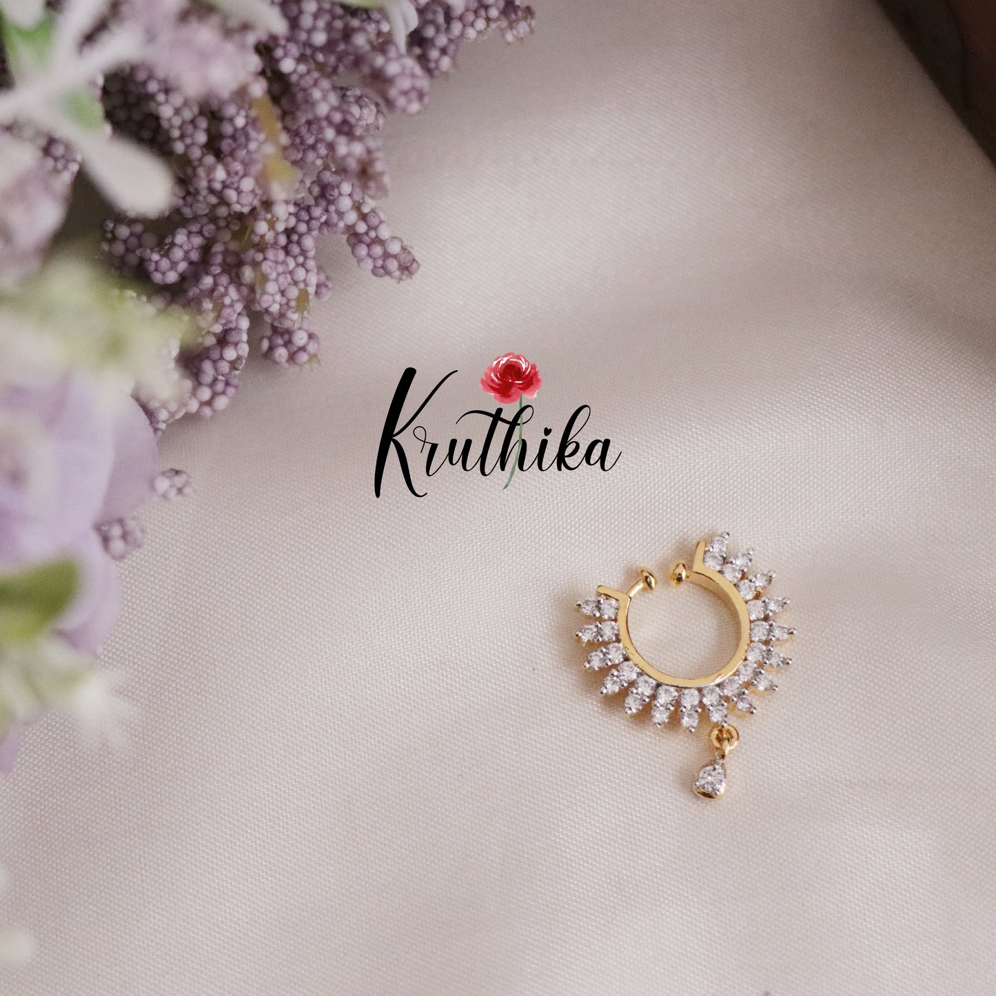 Beautiful CZ Sparking Bloom Nose Rings-No Piercing Required N42
