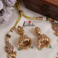 Grand Antique Temple Lakshmi Kemp Kasu Necklace with Pastel Green Beads Drops NC2151