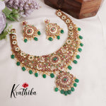 Premium Kemp Floral Design Necklace with Green Beads Drops NC21614