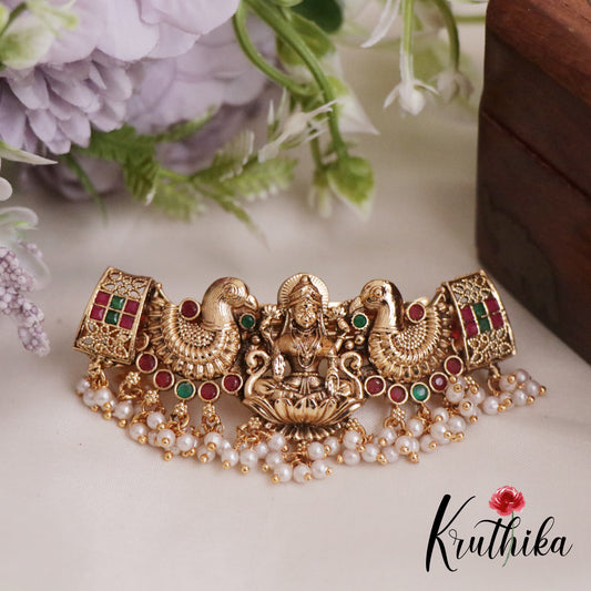 Classic Lakshmi Peacock Kemp Hair Clip With Pearl Drops J270