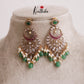 Beautiful Kemp Chandabali Earrings with green bead drops E480