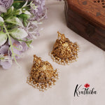 Grand CZ Temple Lakshmi Jhumkas with Pearl Drops E438