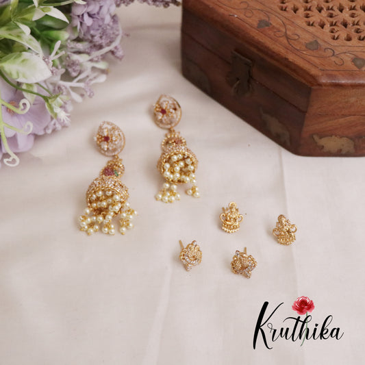 Beautiful Changeable Stone Peacock Design Jhumkas with Pearl Drops E547