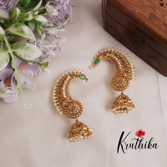 Premium AD Peacock Pearl Earcuff with Jhumkas E441